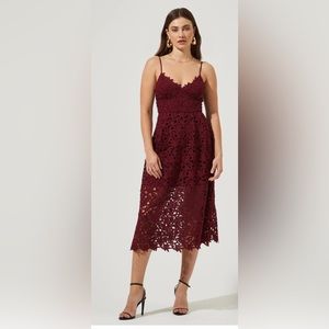 ASTR the label Women's Sleeveless Lace A-Line Midi Dress Wine Red Size XS